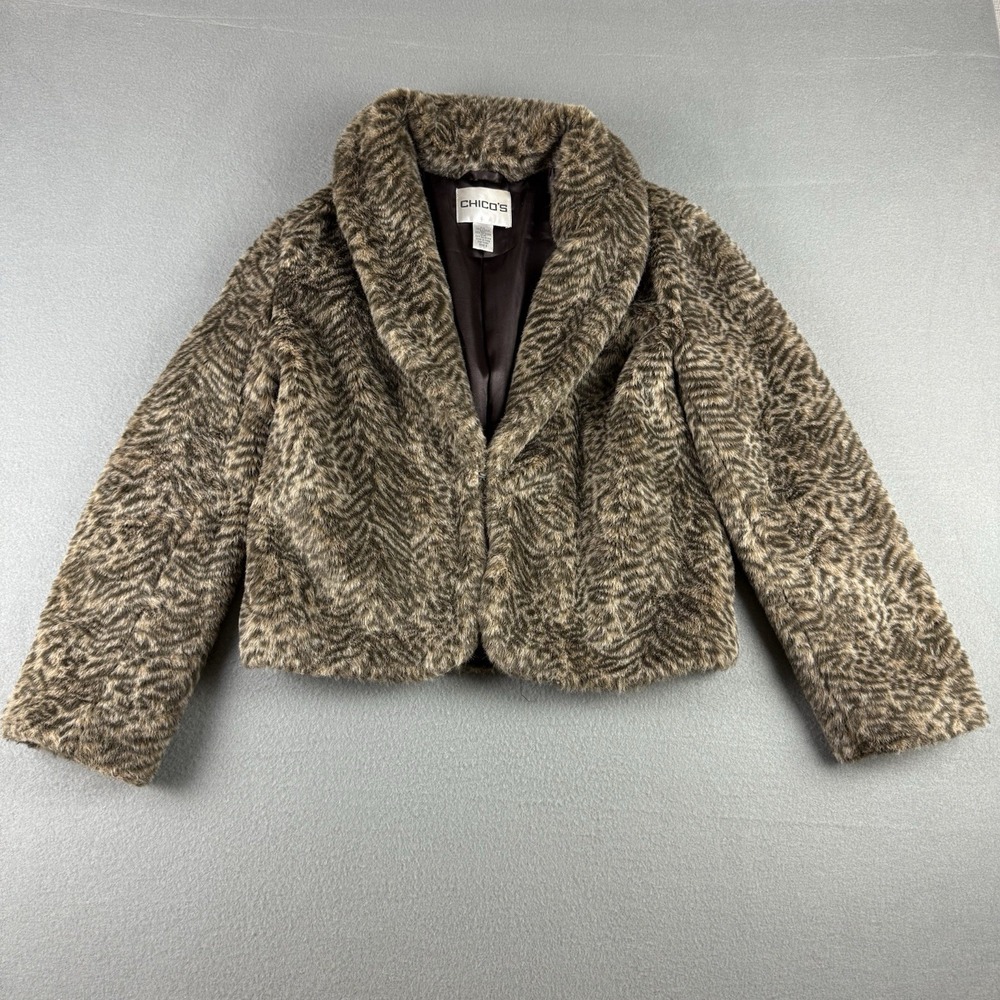 Vintage Animal Leopard Tiger Print Faux Fur Cropped Jacket‎ Coat Size 0 mob wife